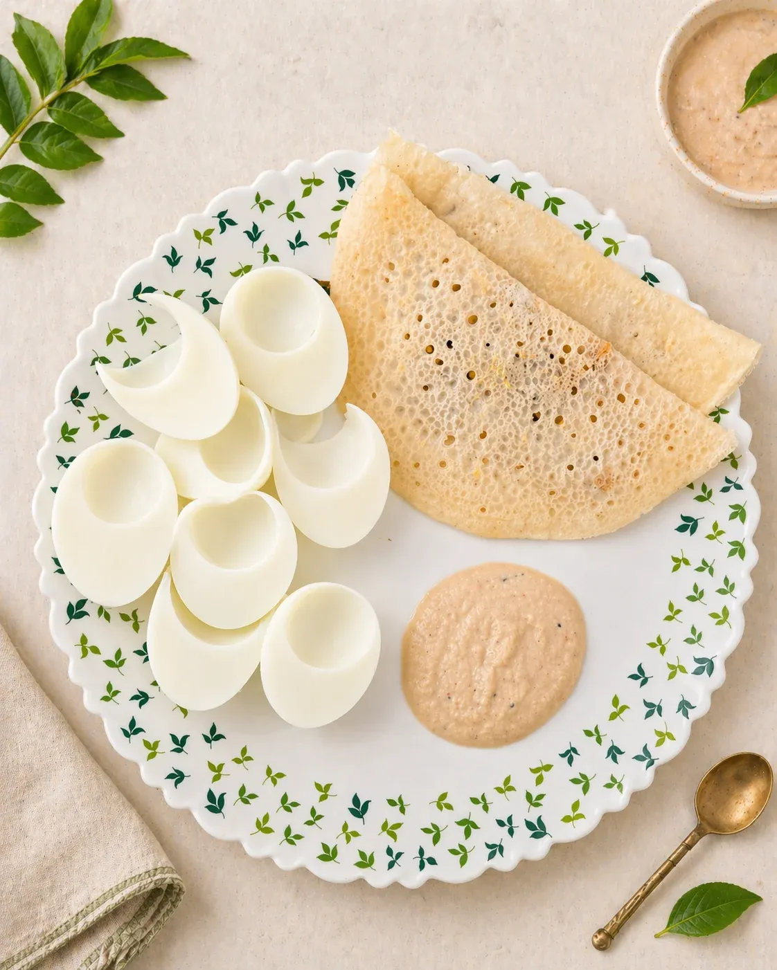 Masala Dosa with Peanut Chutney and Boiled Eggs