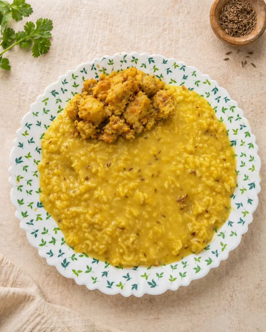 Moong Dal Khichdi with Aloo Chokha