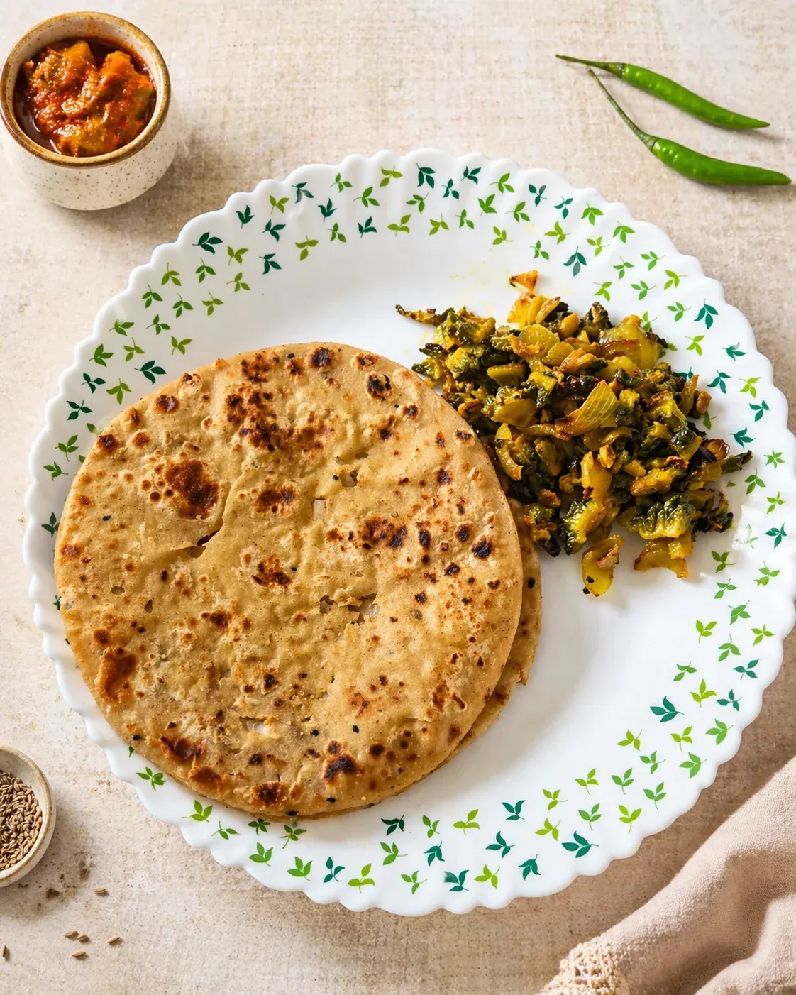 Sattu Parantha with Karela Bhujia